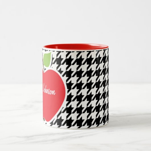 Apple op Black & White Houndstooth Tweekleurige Koffiemok (Center)