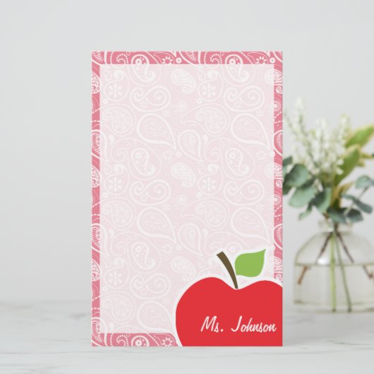 Apple op Blush Pink Paisley Briefpapier (Staand voorkant)