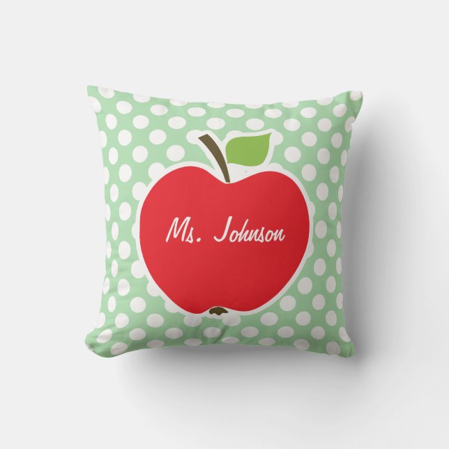 Apple op Celadon Green Polka Dots Kussen (Voorkant)