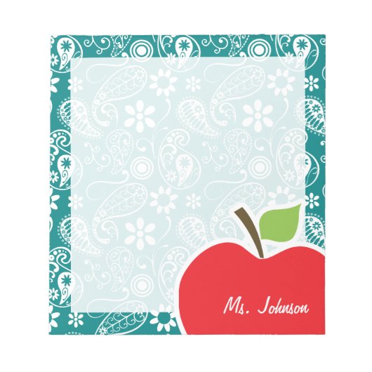 Apple op Dark Cyan Paisley Notitieblok (Voorkant)