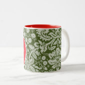 Apple op Dark Moss Green Damask Tweekleurige Koffiemok (Voorkant rechts)