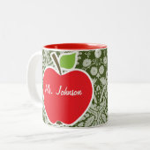 Apple op Dark Moss Green Damask Tweekleurige Koffiemok (Voorkant links)