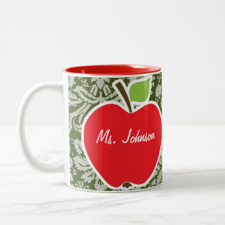 Apple op Dark Moss Green Damask Tweekleurige Koffiemok