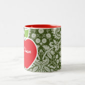 Apple op Dark Moss Green Damask Tweekleurige Koffiemok (Center)