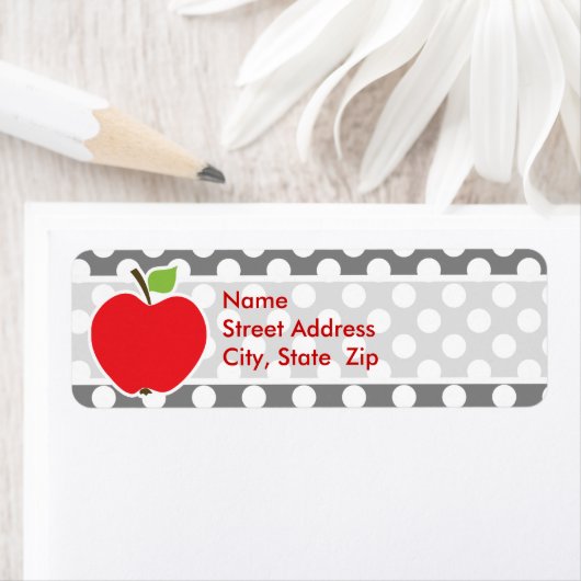 Apple op donkergrijze pokadots etiket (Insitu)