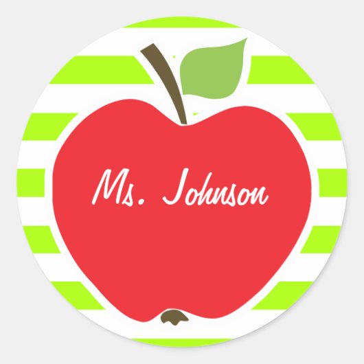 Apple op elektrische lime groene horizontale strep ronde sticker (Voorkant)