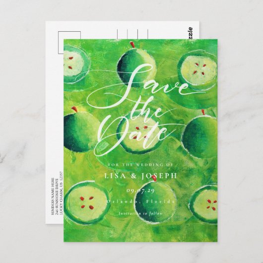 Apple Orchard Country Script Save the Date Briefkaart (Voorkant / Achterkant)