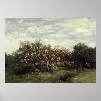 Apple Orchard Landscape Art print donkergroen