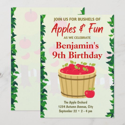 Apple Orchard Uitnodiging voor verjaardag (Voorkant / Achterkant)
