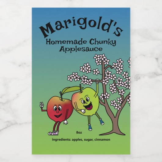 Apple Pals Funny Cartoon Compote Pie en meer Voedselcontainer Etiket (Enkel label)