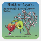 Apple Pals Funny Cartoon Sauce Pie en meer Vierkante Sticker (Voorkant)