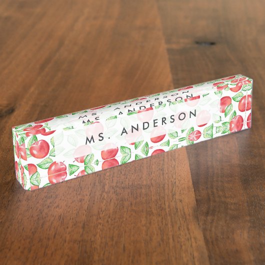 Apple Pattern Personalized Teacher Naambordje (Zijkant)