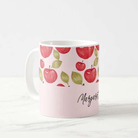 Apple Pattern Watercolor Hand-painted Monogram Koffiemok (Voorkant links)