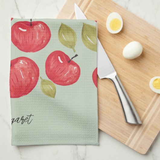 Apple Pattern Waterverf Handgeschilderd Monogramme Theedoek (Quarter Fold)