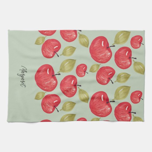 Apple Pattern Waterverf Handgeschilderd Monogramme Theedoek (Horizontaal)