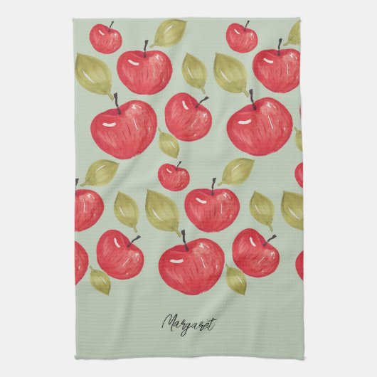 Apple Pattern Waterverf Handgeschilderd Monogramme Theedoek (Verticaal)
