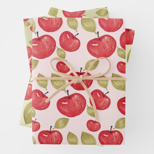 Apple Pattern Waterverf Handgeschilderde Wrapping Inpakpapier Vel (In situ)