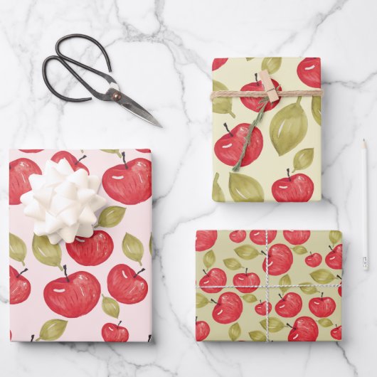 Apple Pattern Waterverf Handgeschilderde Wrapping Inpakpapier Vel (Voorkant)