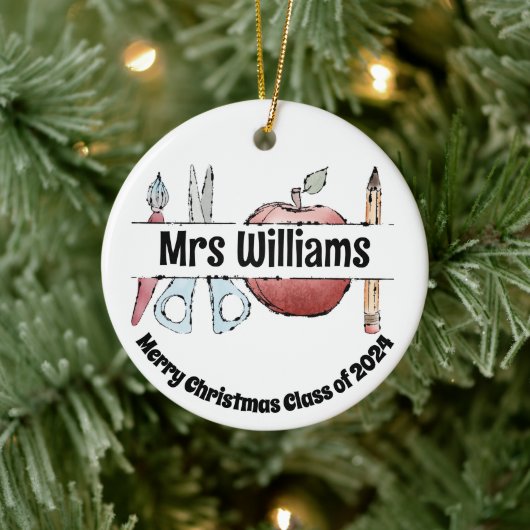 Apple Pencil & Schaar Design – cadeau voor leerkra Keramisch Ornament (Boom)