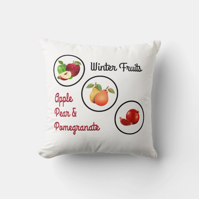 Apple-, peren- en Pomegranaatsymbolen Kussen (Voorkant)