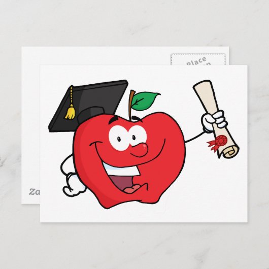 Apple-personage Afstuderen met diploma Aankondigingskaart (Voorkant / Achterkant)