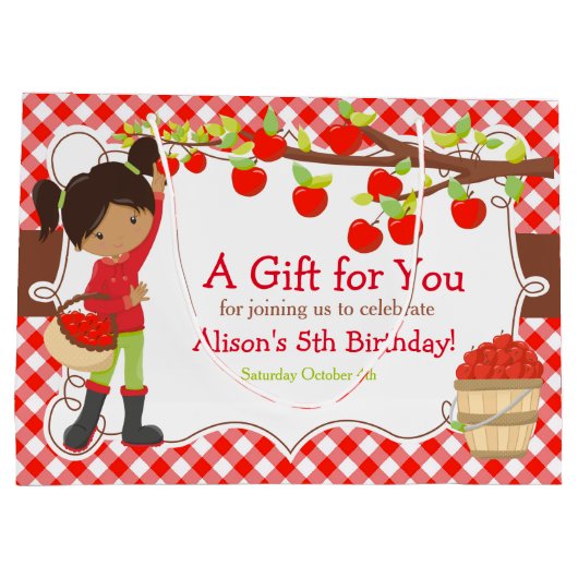 Apple Pick African American Girl Birthday Party Groot Cadeauzakje (Achterkant)