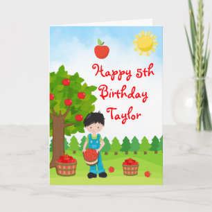 Apple Pick Black Hair Boy Happy Birthday Card Kaart