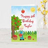 Apple Pick Blonde Hair Boy Happy Birthday Card Kaart (Gele Bloem)