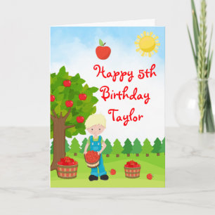 Apple Pick Blonde Hair Boy Happy Birthday Card Kaart