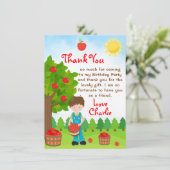 Apple Pick Brown Hair Boy Birthday Bedankt Kaart (Staand voorkant)