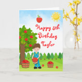 Apple Pick Brown Hair Boy Happy Birthday Card Kaart (Gele Bloem)