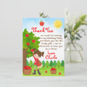 Apple Pick Brown Hair Girl Birthday Dank je wel Kaart (Staand voorkant)