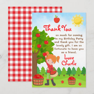 Apple Pick Red Hair Girl Birthday Bedankt Inv Kaart