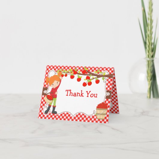 Apple Pick Red Hair Girl Birthday Party Bedankkaart (Voorkant)