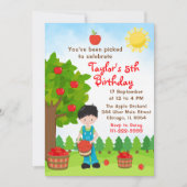 Apple Picking Birthday Black Hair Boy Invitation Kaart (Voorkant)