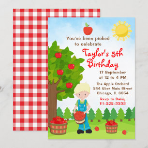 Apple Picking Birthday Blonde Hair Boy Uitnodiging