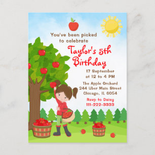 Apple Picking Birthday Brown Hair Girl Briefkaart