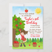 Apple Picking Birthday Brown Hair Girl Uitnodiging (Voorkant)