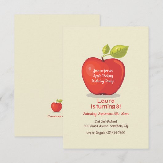 Apple Picking Birthday Party Aankondiging (Voorkant / Achterkant)