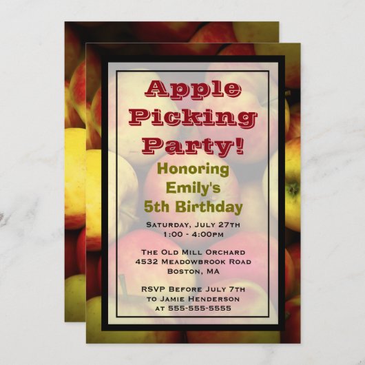 Apple Picking Birthday Party Kaart (Voorkant / Achterkant)