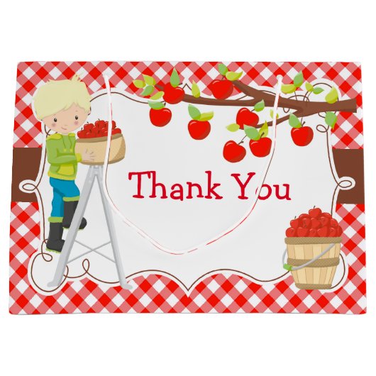 Apple Picking Blonde Boy Birthday Party Groot Cadeauzakje (Voorkant)