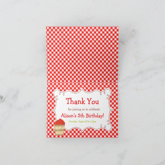 Apple Picking Blonde Girl Birthday Party Bedankkaart (Binnen)