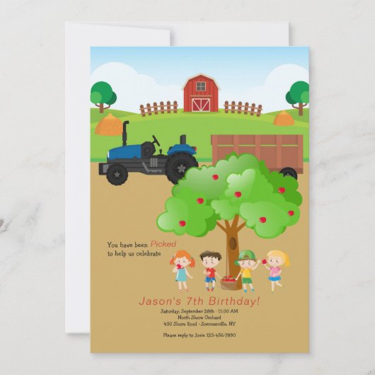Apple Picking Boerderij Birthday Invitation Kaart (Voorkant)