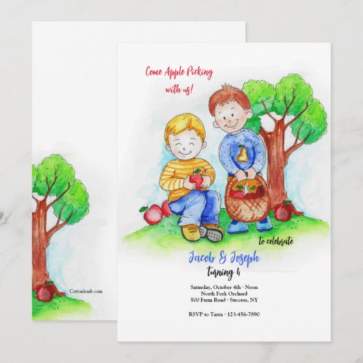 Apple Picking Boys Uitnodiging (Voorkant / Achterkant)