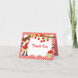 Apple Picking Brunette Girl Birthday Party Bedankkaart