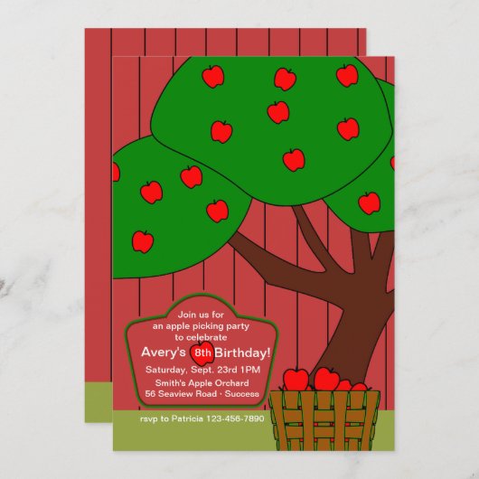 Apple Picking Fun Invitation Kaart (Voorkant / Achterkant)