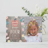 Apple Picking Party Bloemen Hout Foto Verjaardag Kaart (Staand voorkant)