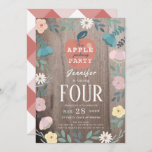 Apple Picking Party Floral Wood Kids Birthday Kaart<br><div class="desc">Deze schattige en bijtende verjaardagskaart van een meisje is voorzien van een houten achtergrond omgeven door bloemen en groengevechten met een appel. De achterkant heeft een witte achtergrond met rode gingham/plaid/check patronen. Pas het aan uw behoeften aan. Je kunt meer poolproducten vinden in mijn winkel.</div>