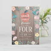 Apple Picking Party Floral Wood Kids Verjaardag Kaart (Staand voorkant)