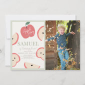 Apple Picking Party Green Boy Verjaardagsfoto Kaart (Voorkant)